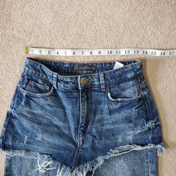 Zara Rare Distressed Streetwear Y2K Cyberpunk Layered Denim Skirted Jeans 00 - Picture 5 of 10